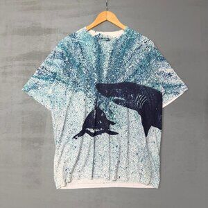 Vintage Deep Sea Shark Nature Ocean‎ AOP White 90s Tee Shirt XL